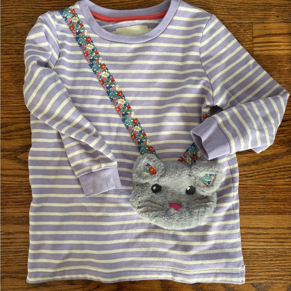 Mini Boden Other - Mini Boden Lavender Striped Sweatshirt with Cat Purse